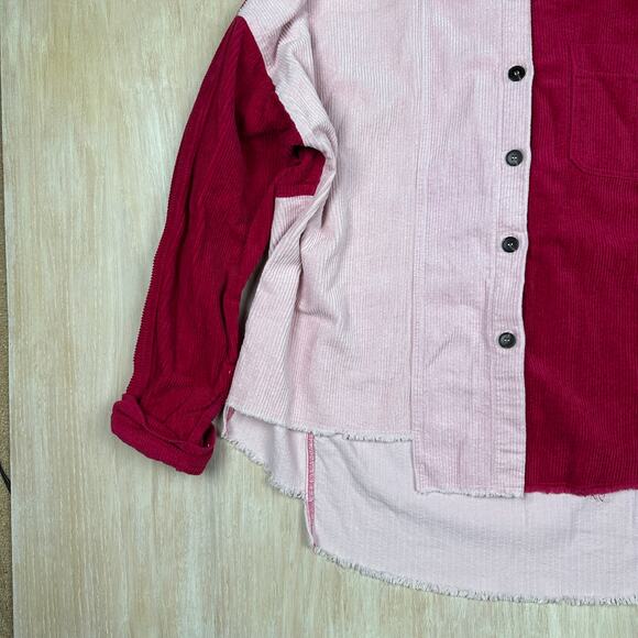 GeeGee Pink Corduroy Fringe Patchwork Boho Whimsical Shacket Coat Jacket 3XL - Picture 3 of 16